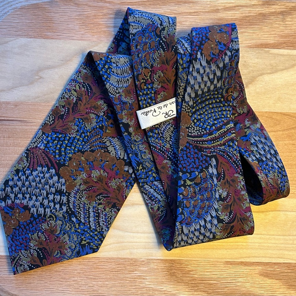 💎Oscar de la Renta Multicolour Silk Tie ✨Vintage 1990s Made in Canada 🇨🇦